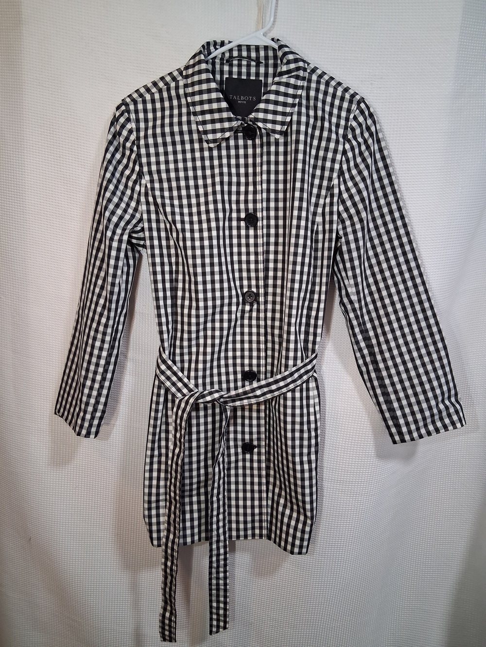 Talbots Black and White Gingham Belted Trench